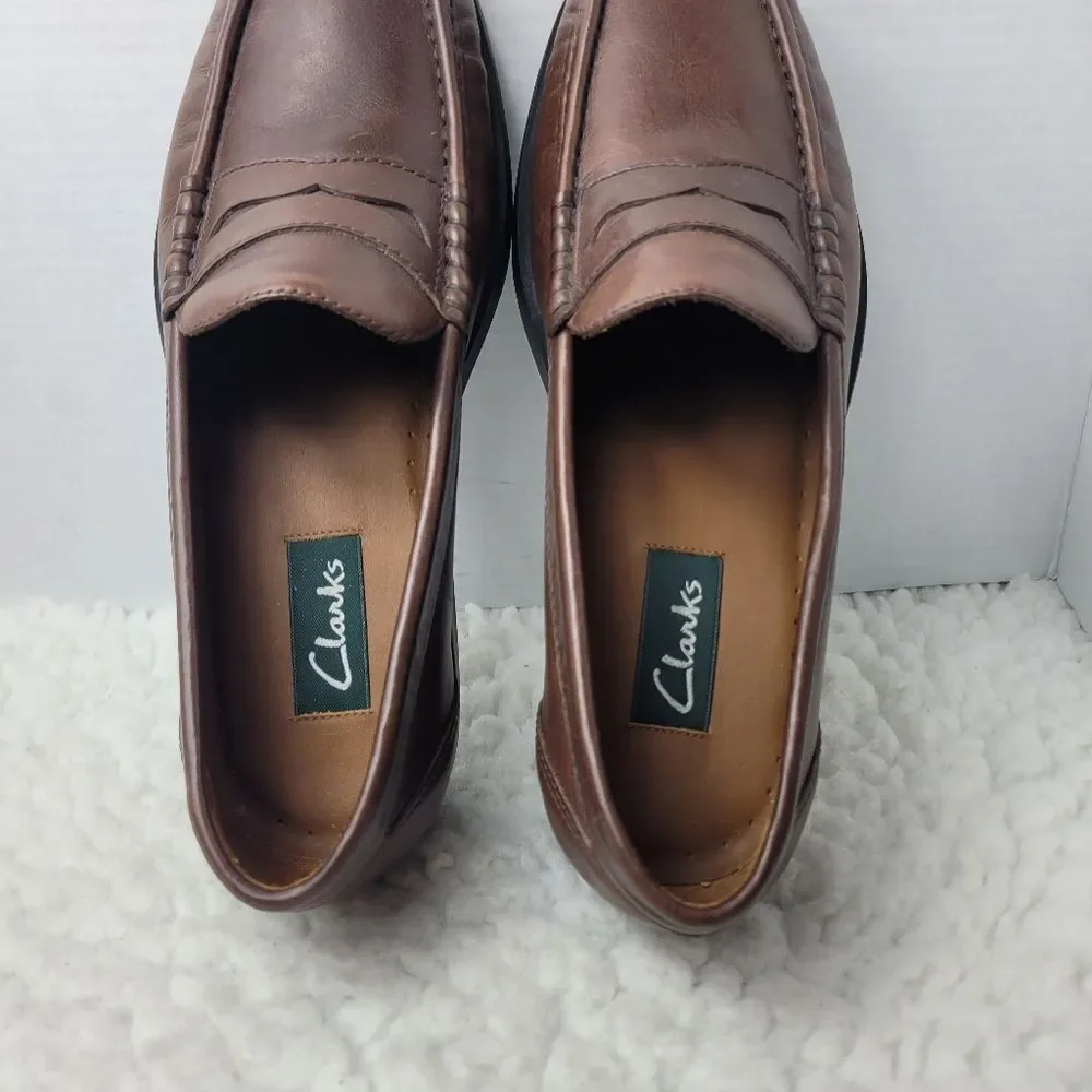Clarks Active Air Men's Size 9.5 Penny Loafer Leather Brown Burgundy Shoes
